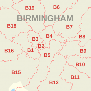 birmingham city postcode map